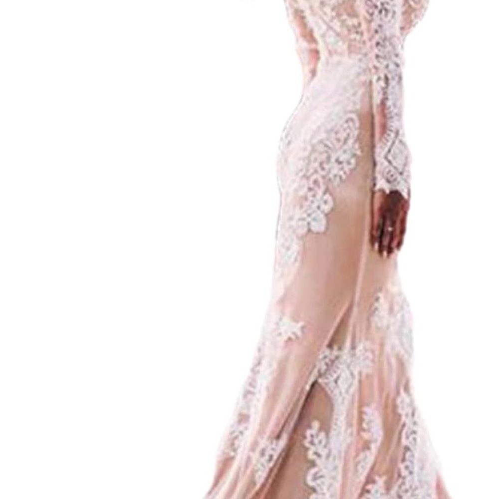 Mermaid beach wedding dress long sleeve boho champagne lace w/ train. Never worn